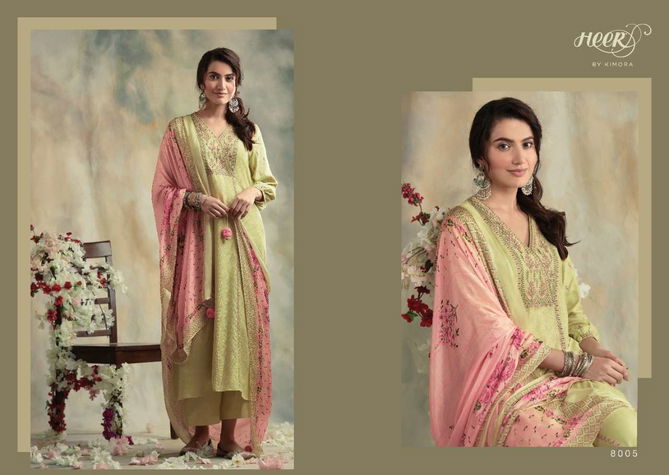 Kimora Heer Bahaar Latest Designer Casual Wear Diamond Spun Wool  Dyed Fabric With Embroidery Work Dress Collection 