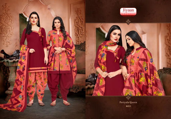 Jiyaan Patiyala Queen 4 Latest Fancy Designer Casual Wear Cotton Printed Patiala Dress Material Collection
