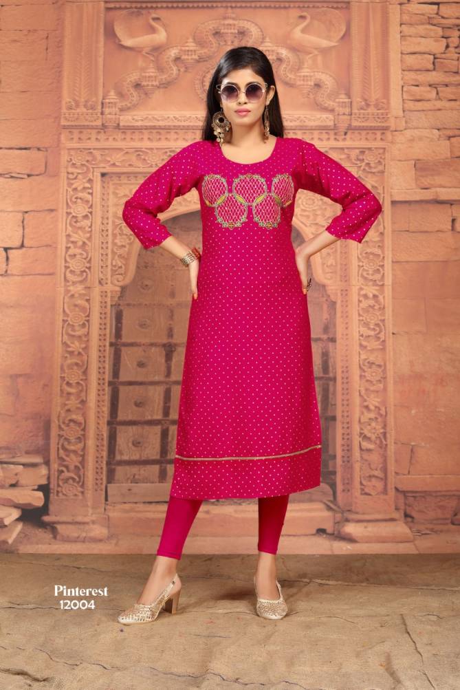 Pinterest Rayon Gold Buti with Embroider Designer Long Kurti Collection