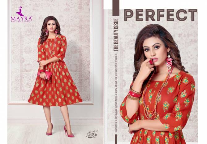 Mayra Silky Exclusive Designer Party Wear Rayon Kurti Collection
