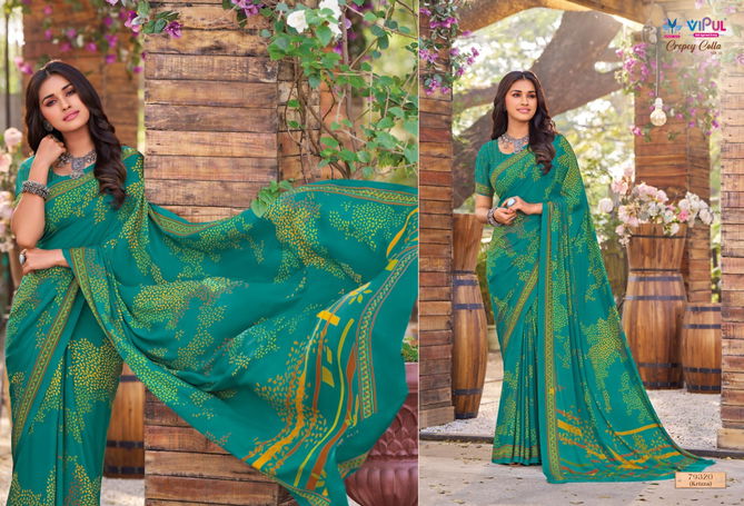 Crepey Colla Vol 21 By Vipul Crape Printed Daily Wear Saree Wholesalers In Delhi