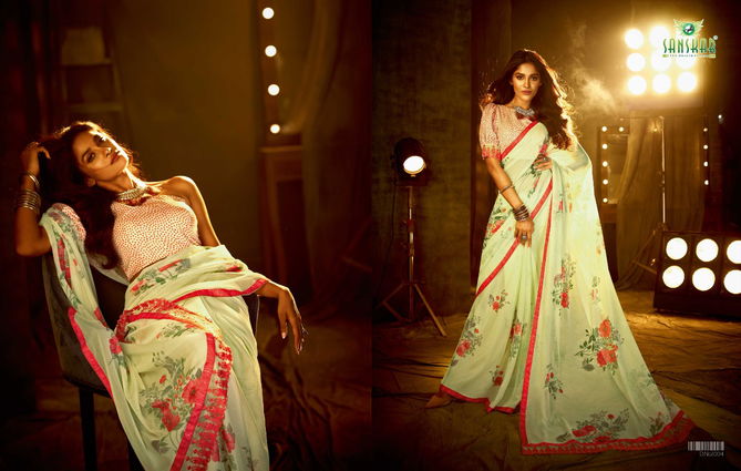 Sanskar Crazy New Exclusive Party Wear Georgette Printed Saree Collection
