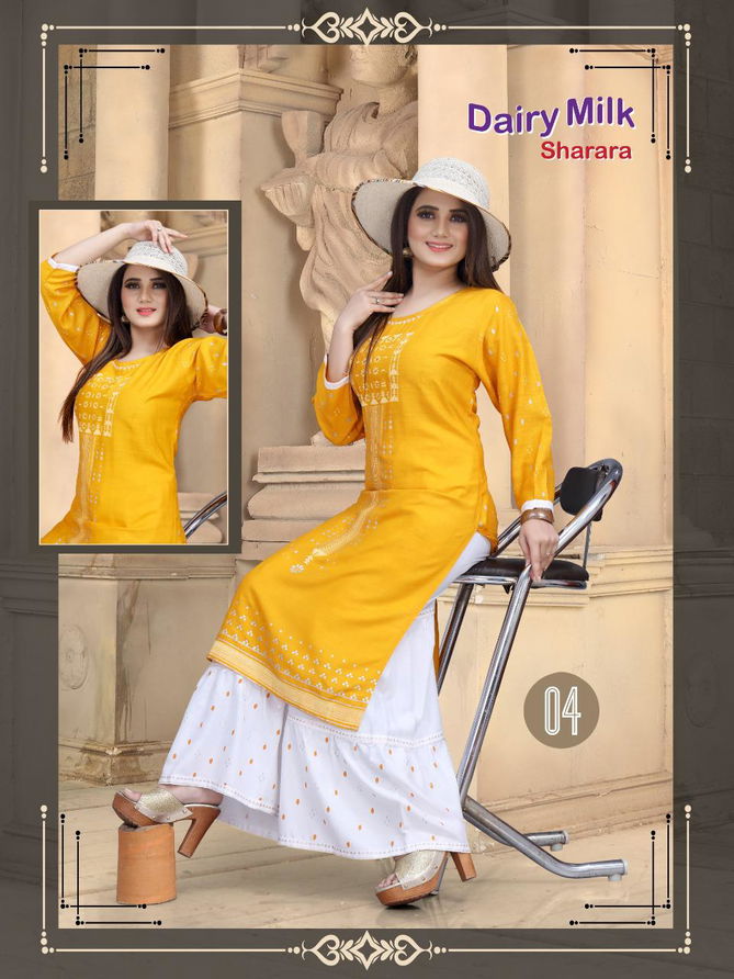 Aagya Dairy Milk Sharara 2 Latest Fancy Designer Casual Wear Rayon Kurti With Bottom Collection
