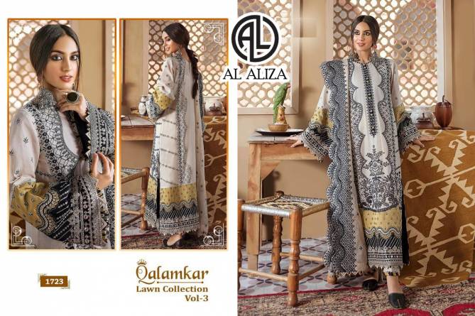 Al Aliza Qalamkar 3 Exclusive Festive Wear Pure Lawn Cotton With Embroidery Pakistani Salwar Kameez
