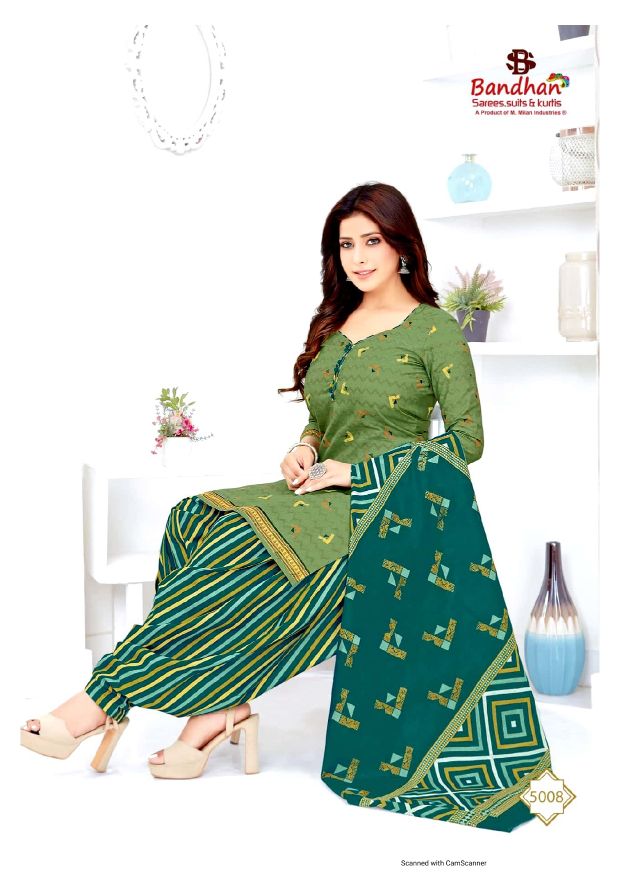 Bandhan Priyalaxmi 5 Latest Printed Casual Wear Pure Cotton Patiyala Suits Readymade Collection
