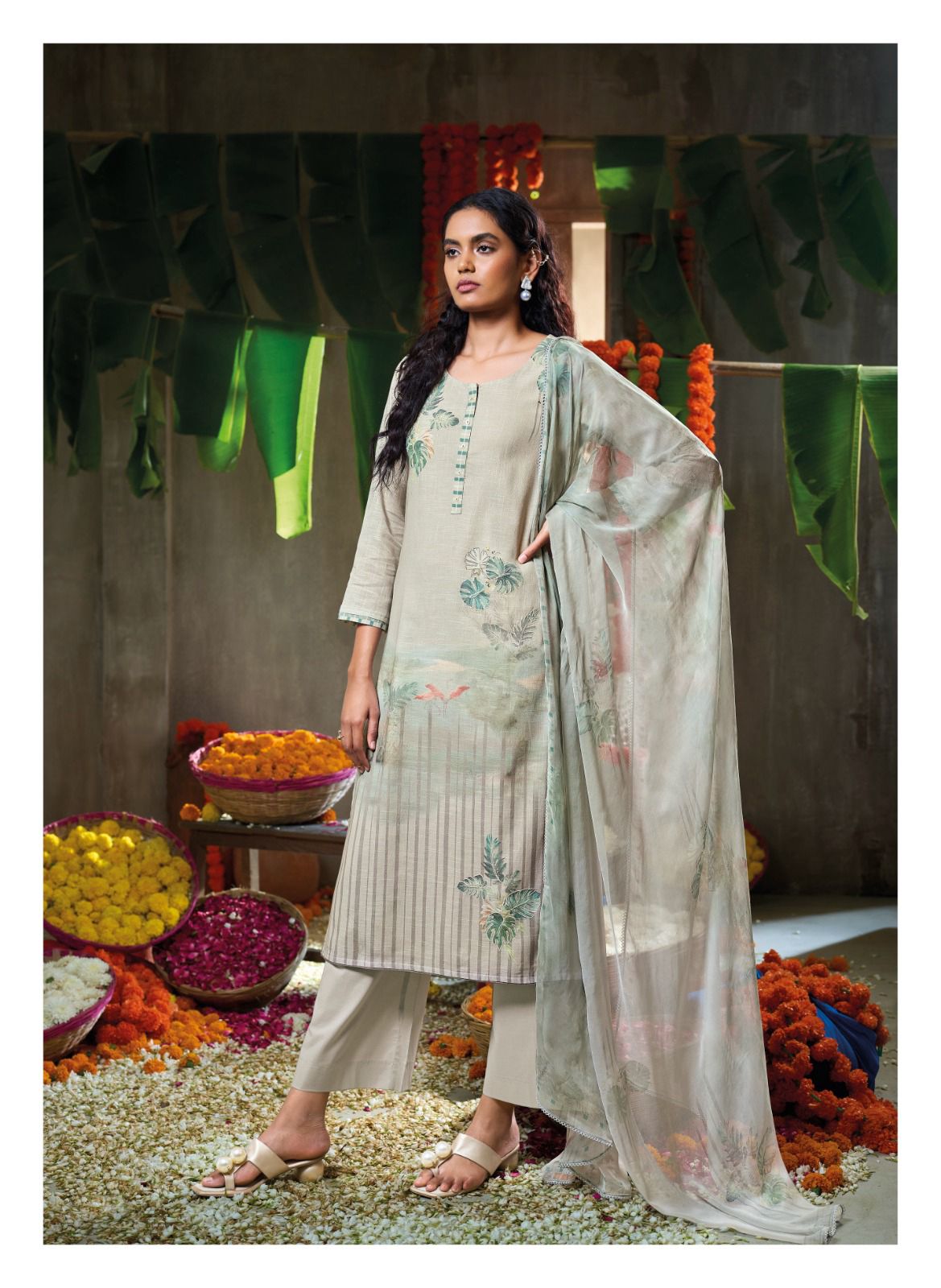 Papillon by Ganga Cotton Linen Printed Embroidery Salwar Suit Online Wholesale