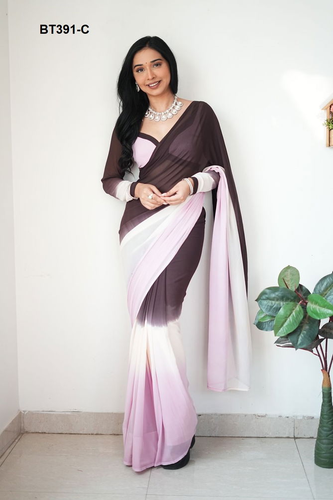 BT 391 Colours Fancy Party Wear Georgette Readymade Saree Suppliers In India