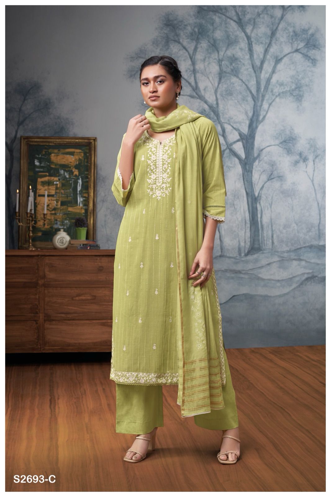 Arika 2693 By Ganga Cotton Embroidery Dress Material Wholesalers In Delhi