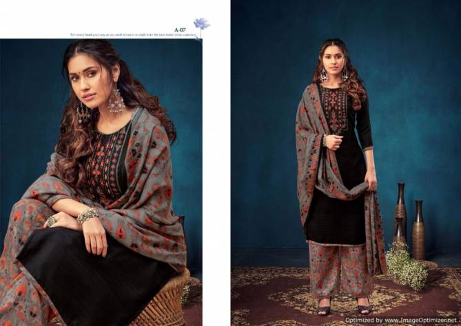 Zulfat Sohni 5 Exclusive Designer Casual Wear Pashmina Print With Heavy Kashmiri Embroidery Work Dress Material With Pure Pashmina Shawl Four Side Lace Dupatta 