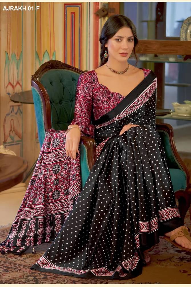 AJRAKH 01-A TO AJRAKH-01F By BT Printed Chinon Saree Online Wholesale