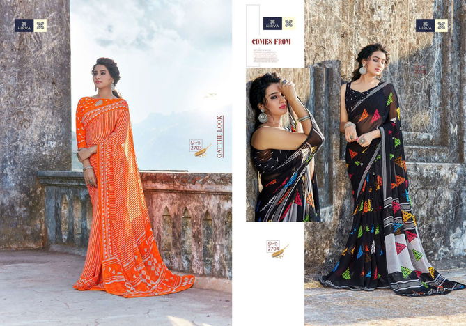 Hirva Shining Casual Daily Wear Georgette Printed Latest Saree Collection
