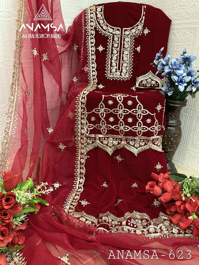 Anamsa 623 Velvet Embroidered Pakistani Suit Wholesalers In Delhi