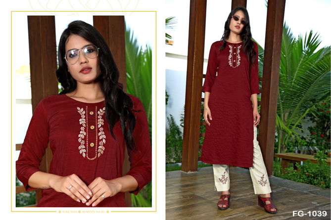 Fg Krisha 12 Latest Fancy Ethnic Wear Maska Lining Silk With Embroidery Hand Work Kurti With Bottom Collection
