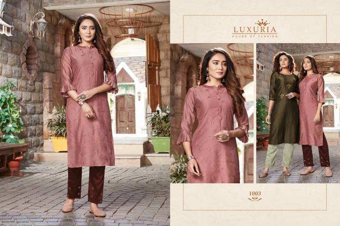 Luxuria Sitara Latest fancy casual wear Embroidery Work chinon Kurtis With Bottom Collection