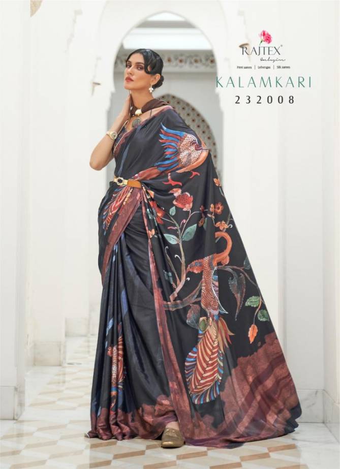 Rajtex Kalamkari Stylish Party Wear Crepe Silk Printed Designer Saree Collection