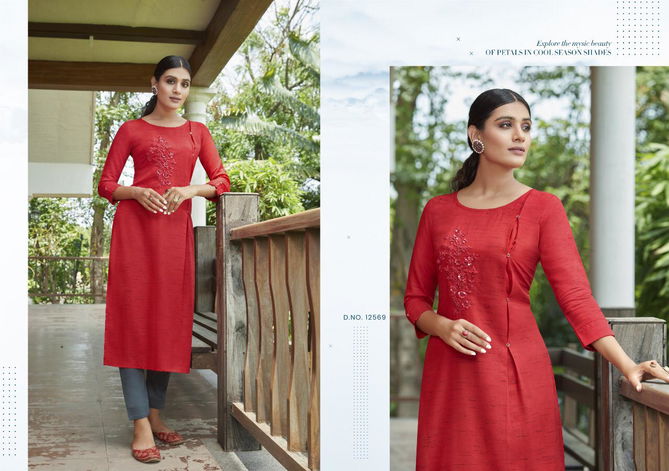 Kalaroop Pears Fancy Wear Designer Rayon Fancy Hand Work Kurti Collection
