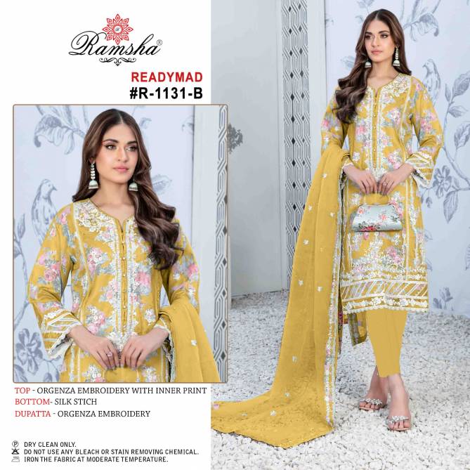 R 1131 By Ramsha Embroidery Organza Pakistani Readymade Suits Wholesale Market In Surat