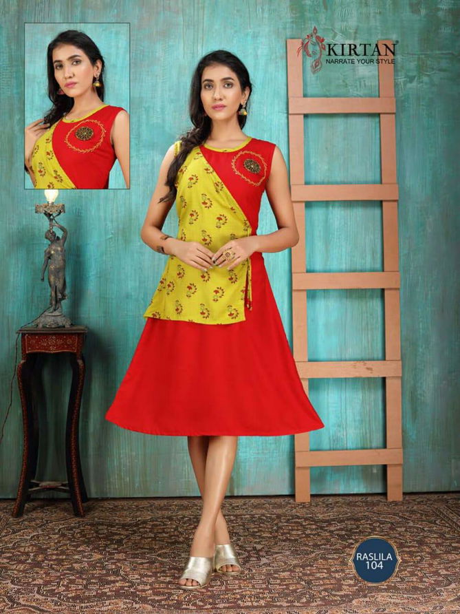 Kirtan Raslila Latest Fancy Designer Regular Wear Rayon Printed Kurti With Koti Collection
