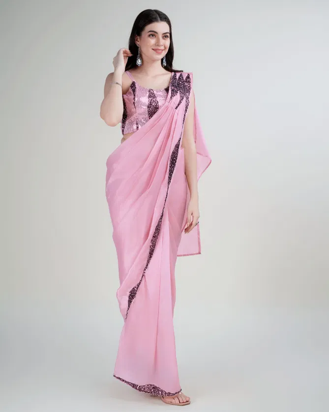 Amoha Trendz A313 Silk Satin Party Wear Readymade Sarees Wholesale In India