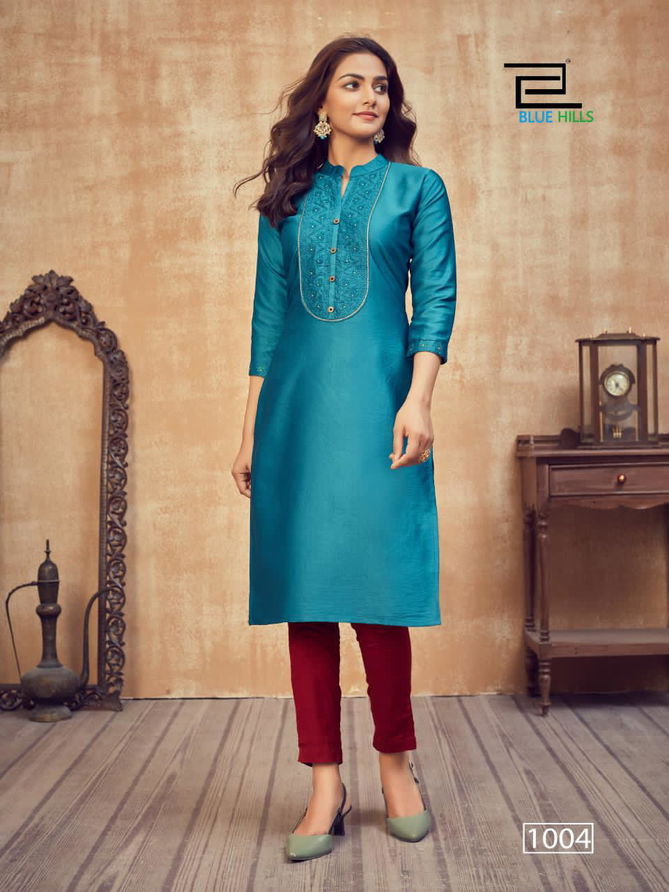 Blue Hills Solid 1 Latest Fancy Designer Casual Wear Jam Satin Printed Kurti Collection
