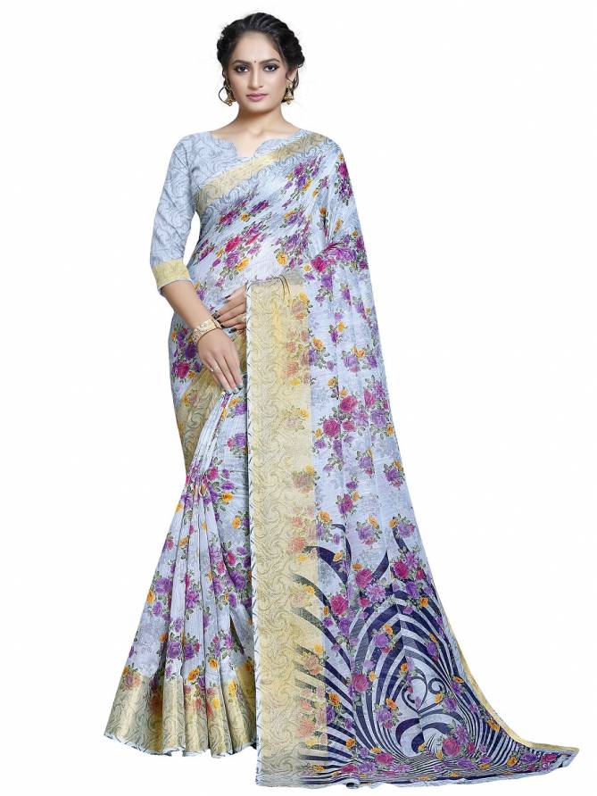 Latest Designer Casual Wear LInen With Zari Border Saree Collection 