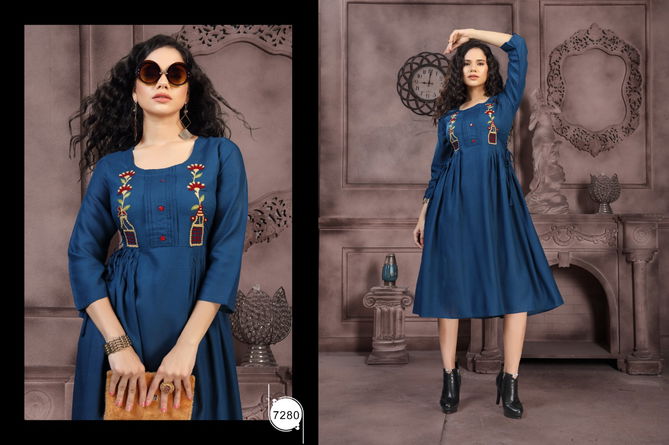 Ft Lollipop Latest Fancy Designer Embroidery Rayon Casual Wear Anarkali Kurtis Collection
