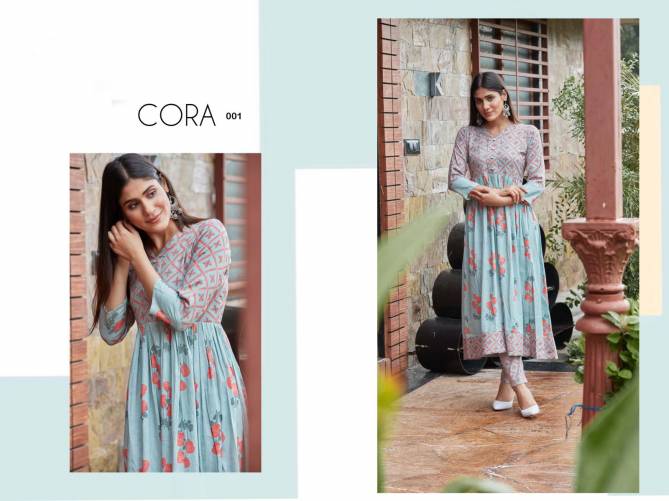 Cora Exclusive Fancy Party Wear Rayon Printed Kurti With Bottom Collection