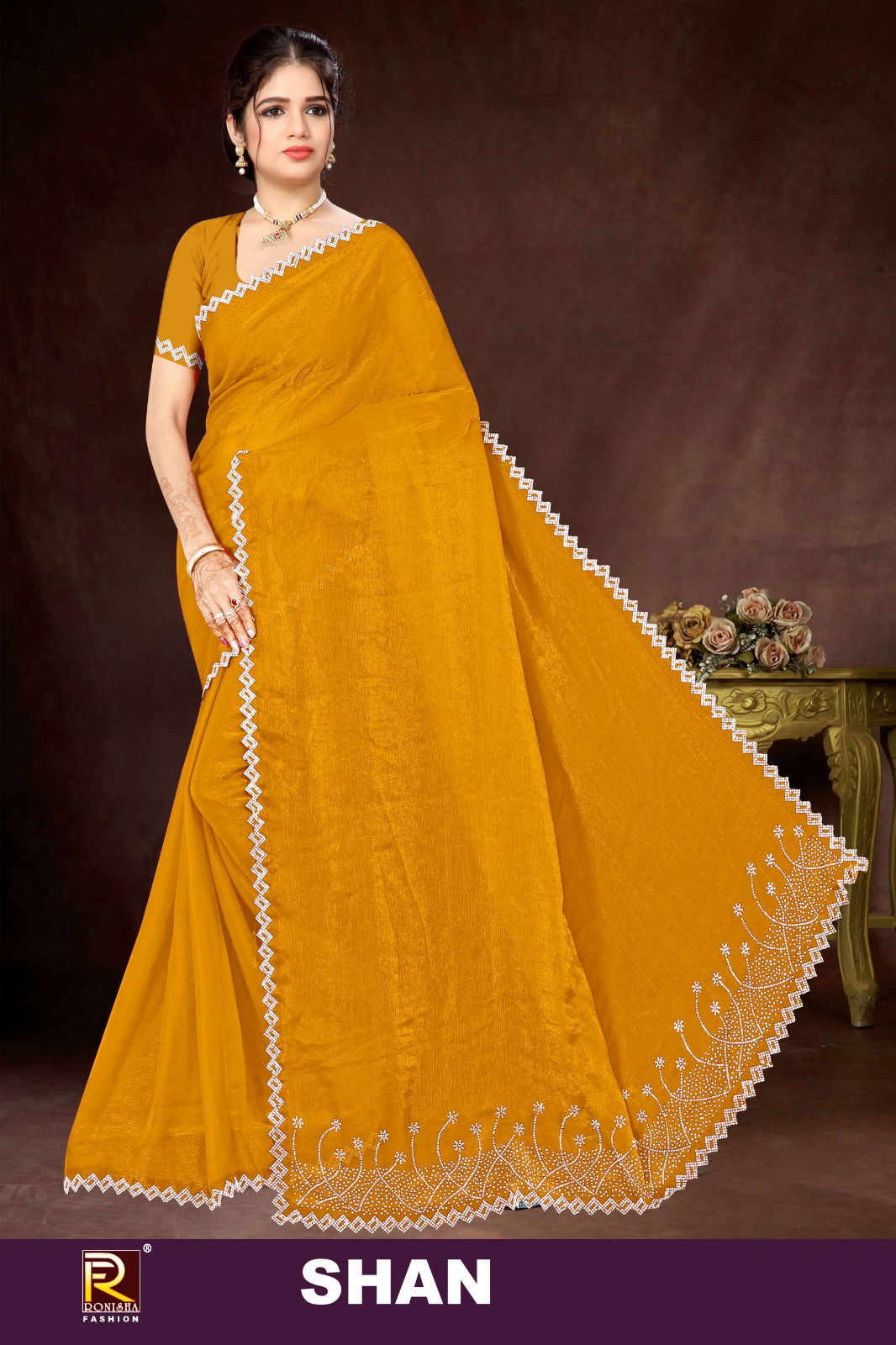 Shan By Ronisha Fancy Jarkan Work Party Wear Saree Suppliers In India
