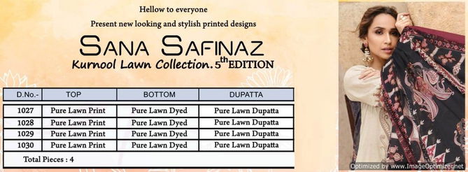 Sana Safinaz Kurnool 5th Edition Designer Pure Lawn Print With Pure Lawn Dupatta Dress Material Collection  