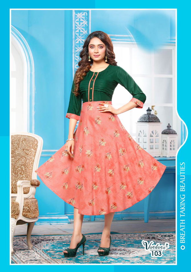 Beauty Queen Vandana Regular Wear Rayon Printed Anarkali Kurti Collection