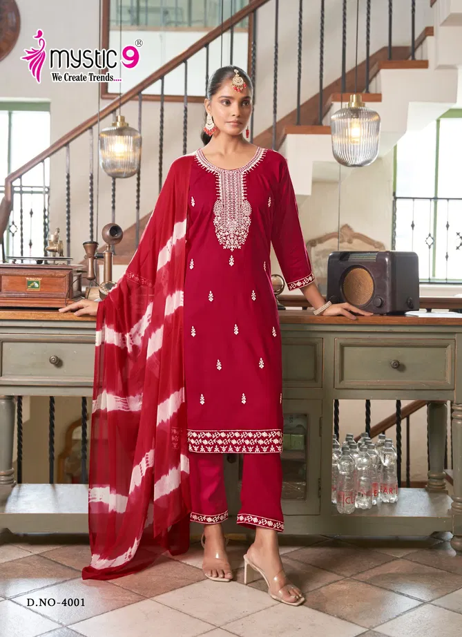 Karachi Vol 4 By Mystic 9 Rayon Embroidery Kurti With Bottom Dupatta Orders In India