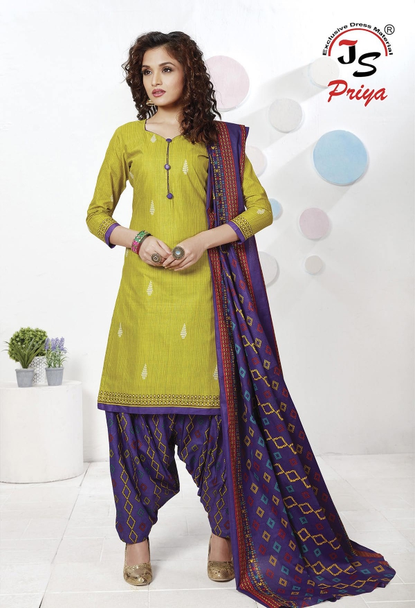 Js Priya Gulzar 6 Fancy Regular Wear Pure Cotton Designer Dress Material Collection
