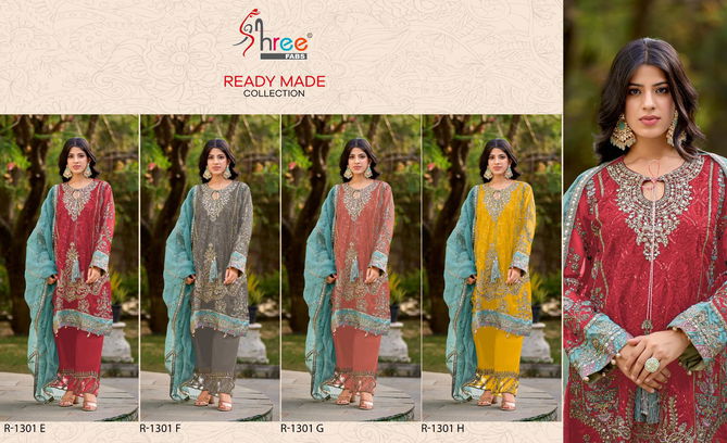 R 1301 By Shree Fabs Organza Embroidery Readymade Suits Exporters In India