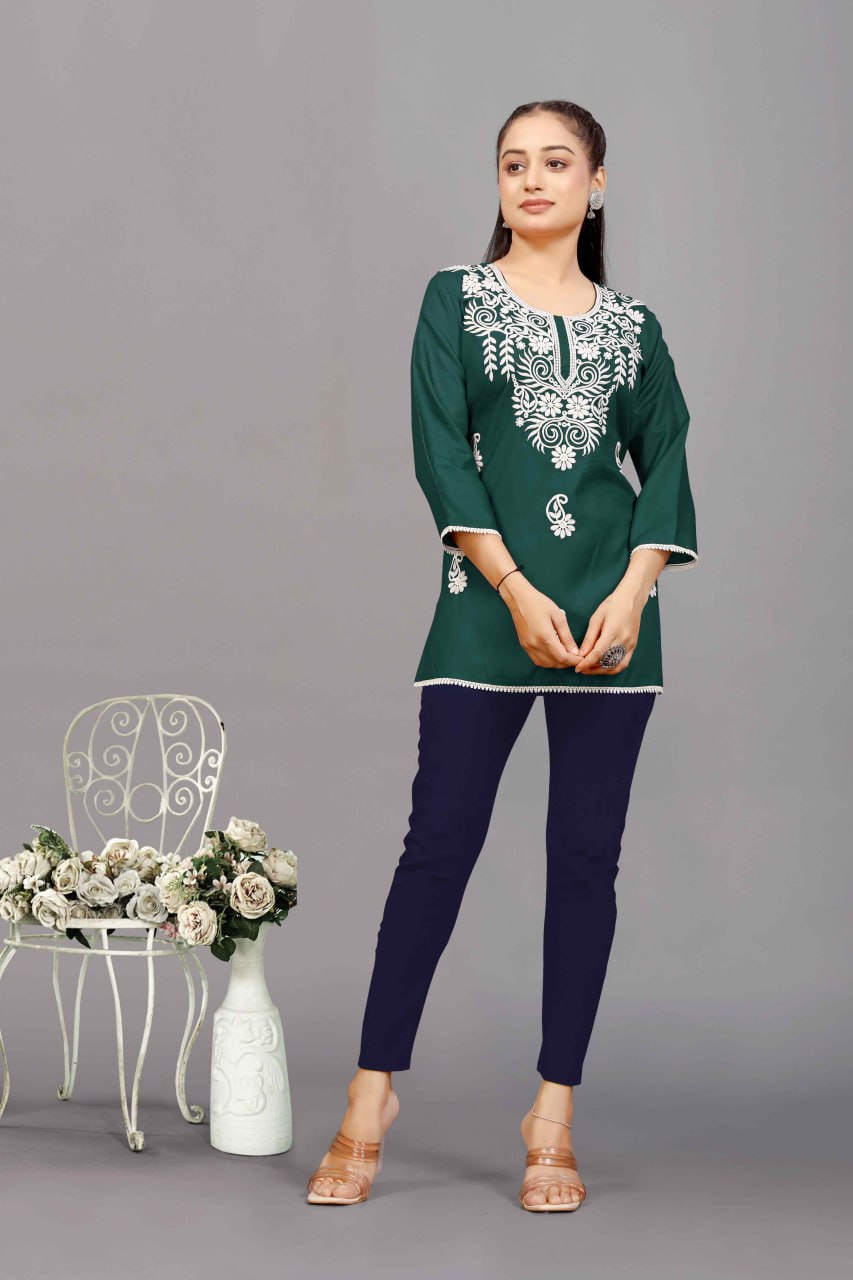 NSF Hello Rayon Chikankari Embroidery Ladies Top Wholesale Online