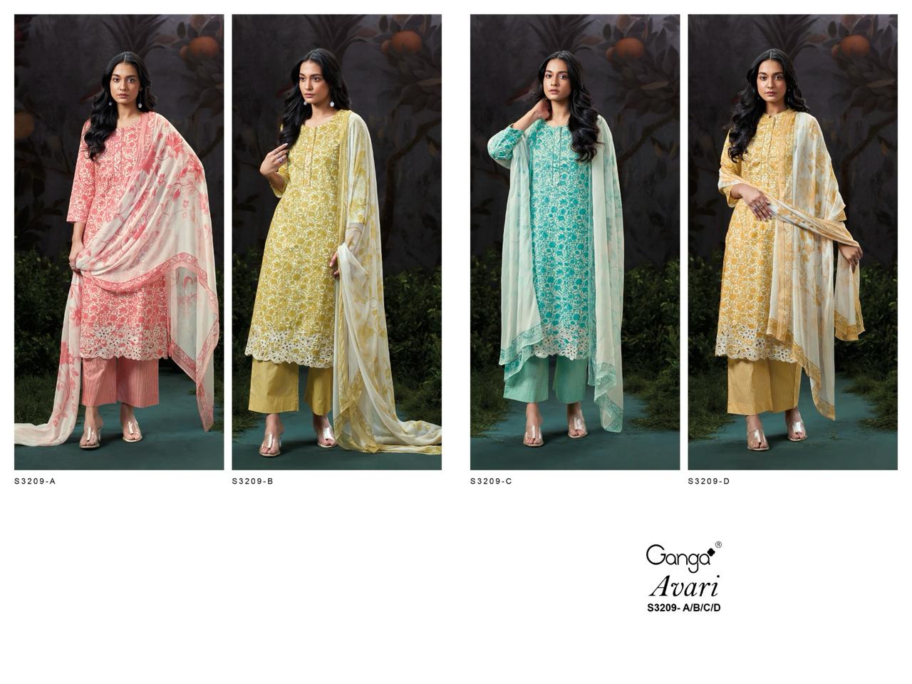 Avari 3209 By Ganga Cotton Printed Embroidery Dress Material Suppliers In India