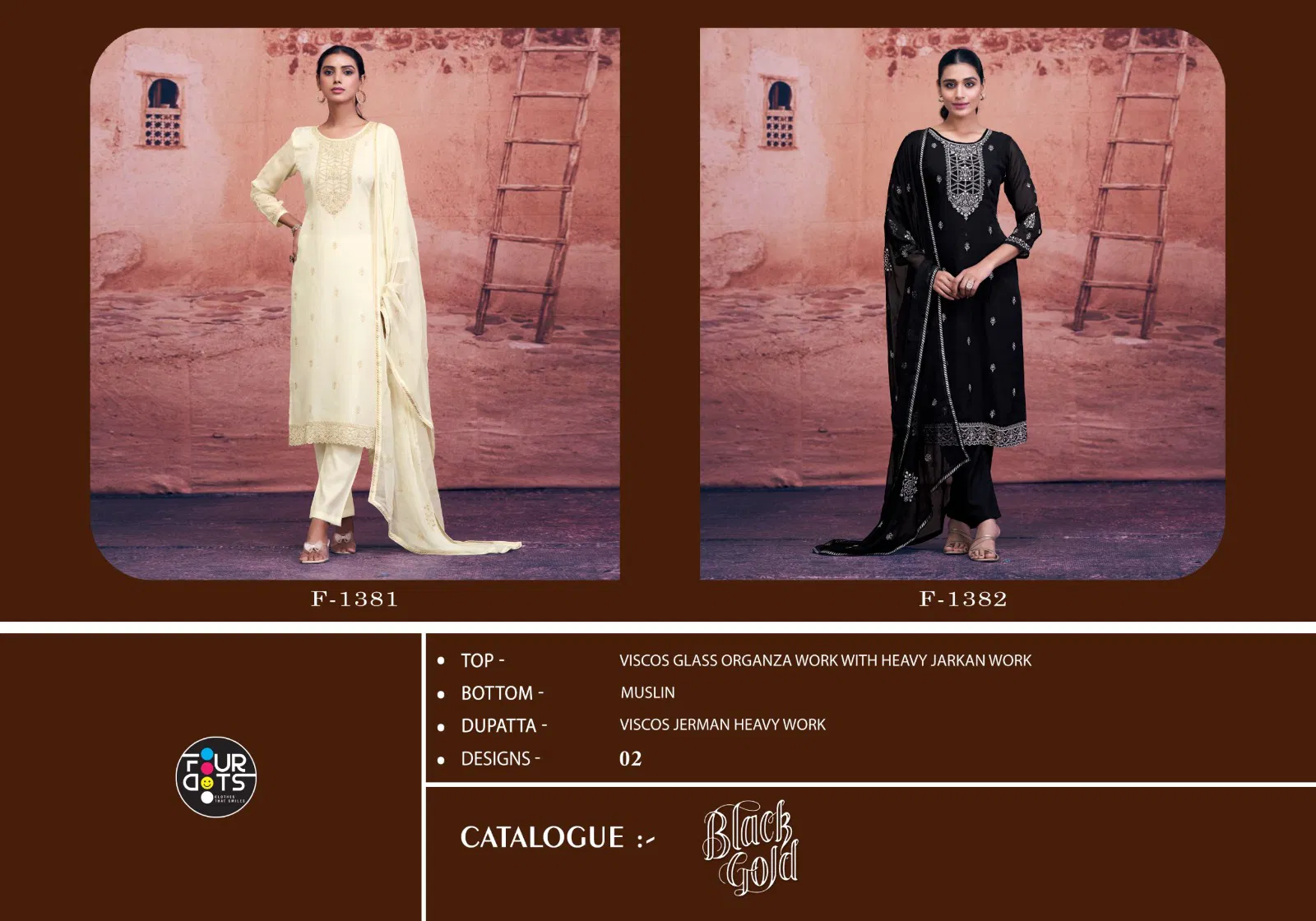 Black Gold By Four Dots Glass Organza Designer Salwar Kameez Suppliers In India