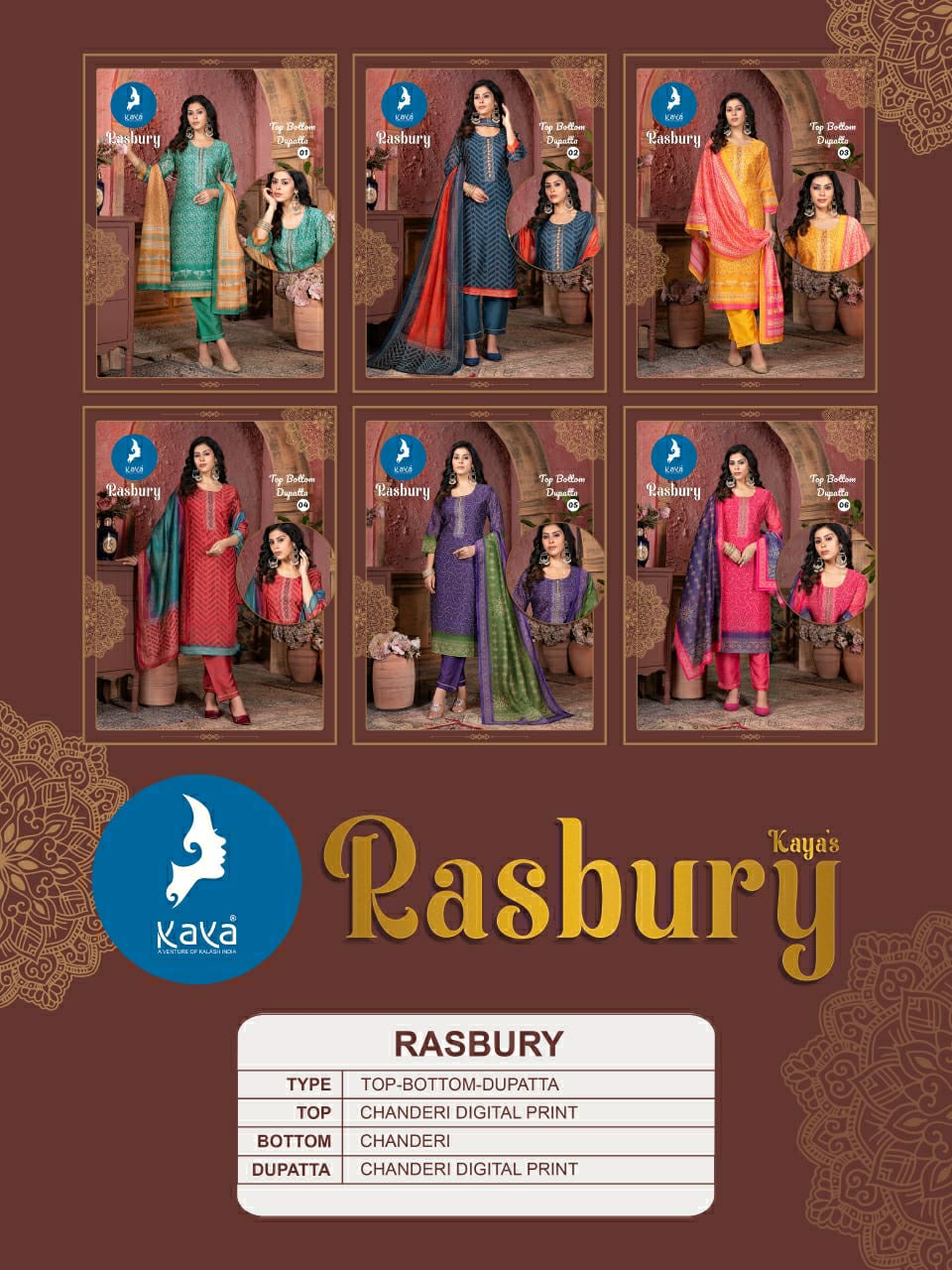 Rasbury By Kaya Chanderi Printed Kurti With Bottom Dupatta Online Wholesale