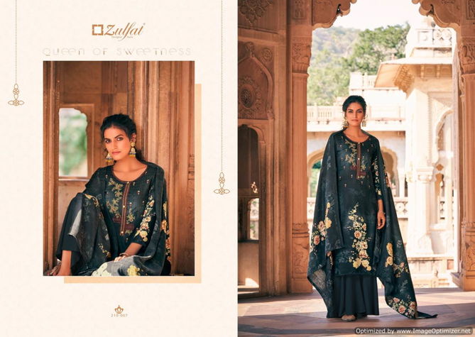 Zulfat Olive Latest Pure Pashmina Print with Heavy Embroidery Casual Wear Designer Dress Material Collection 