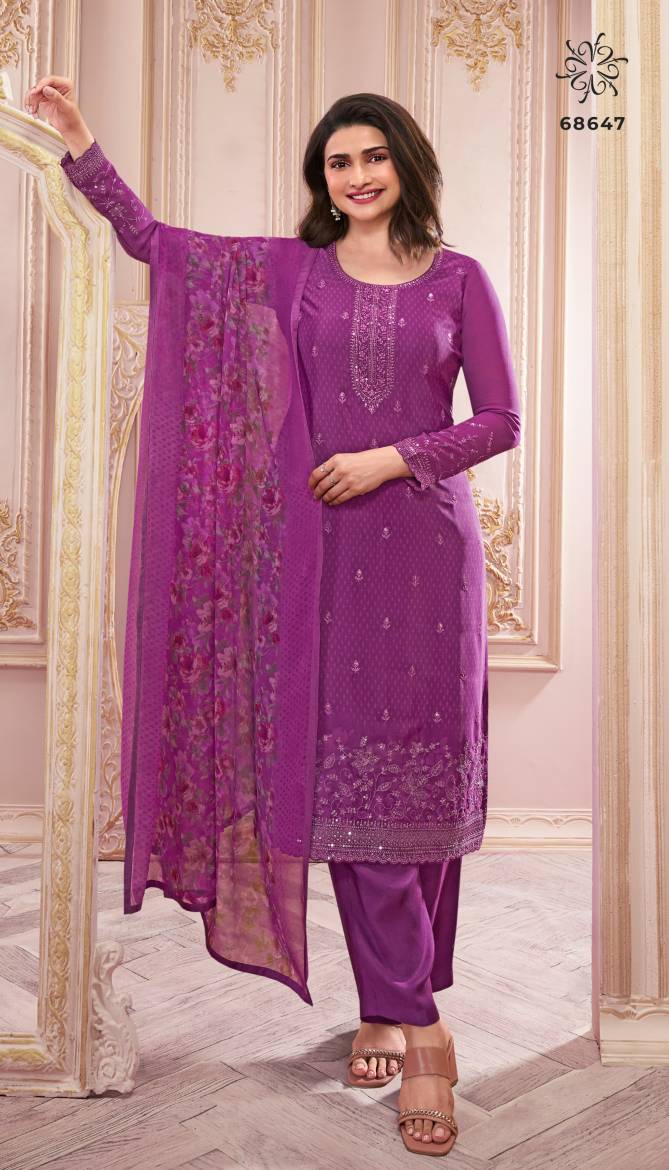 Silkina Royal Crepe 46 By Vinay Embroidery Designer Salwar Kameez Wholesale In Delhi
