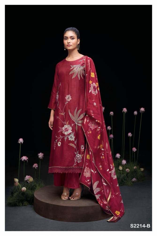 AIMI 2214 By Ganga Raw Silk Printed Dress Material Catalog