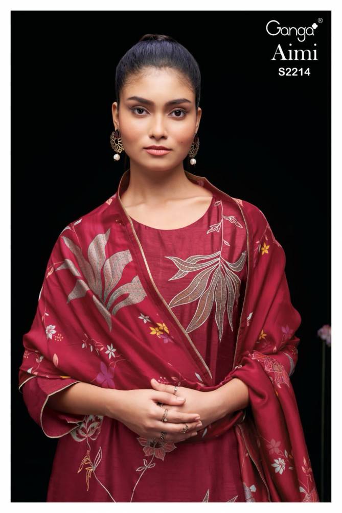 AIMI 2214 By Ganga Raw Silk Printed Dress Material Catalog