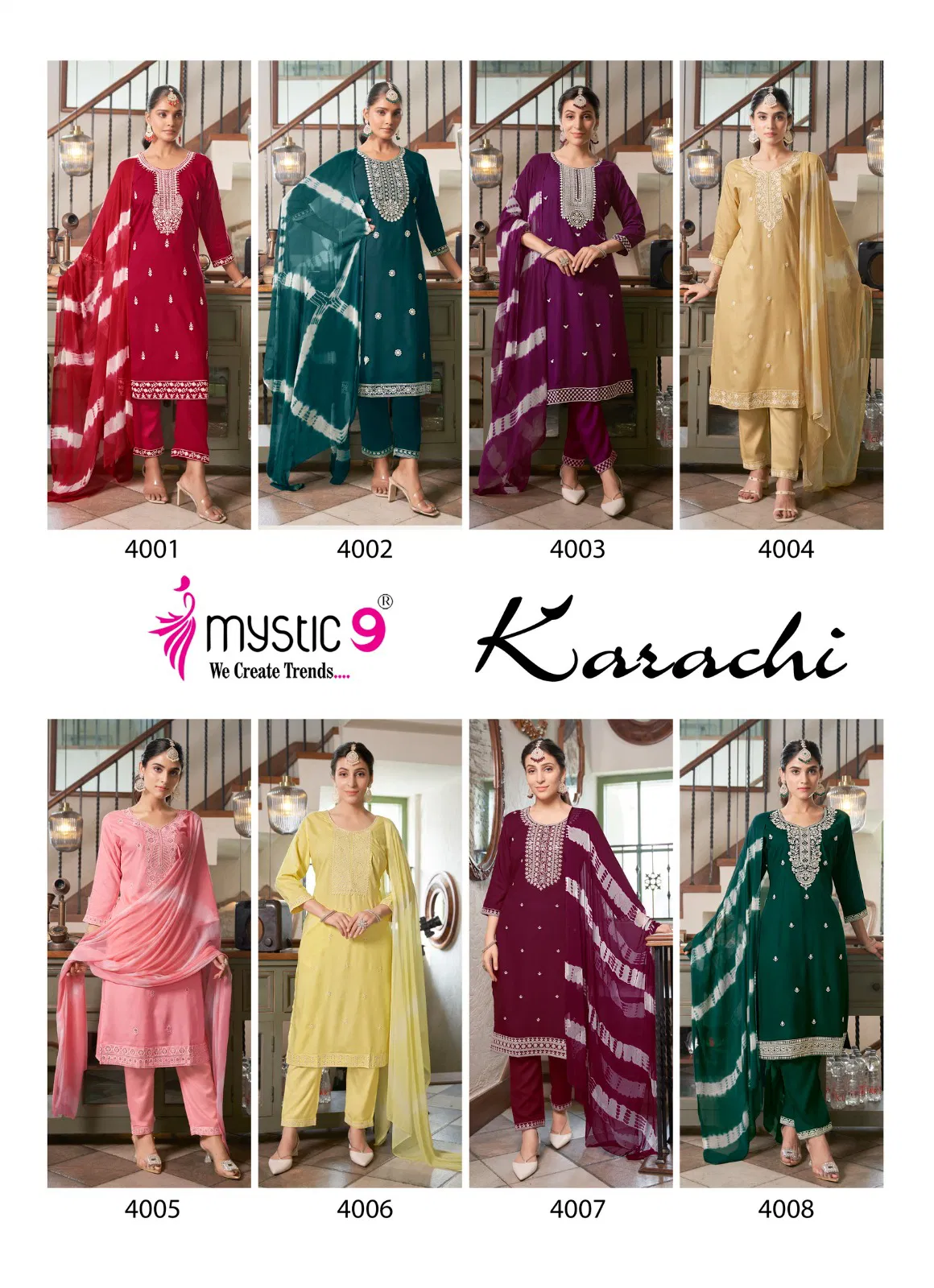 Karachi Vol 4 By Mystic 9 Rayon Embroidery Kurti With Bottom Dupatta Orders In India