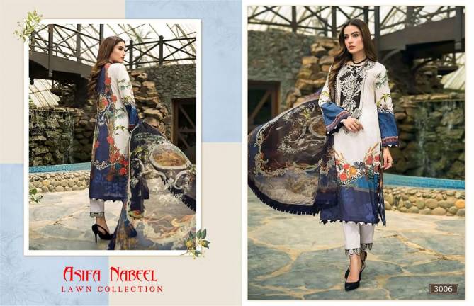 Asifa Nabeel Latest Designer Karachi Pure Lawn Cotton Dress Material Collection With Pure Cotton Mal Mal Dupatta
