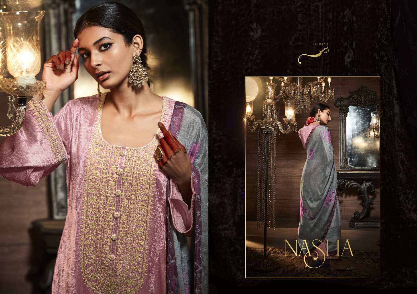 Nasha By Kimora Heer Velvet Pashmina Dress Material Suppliers In India