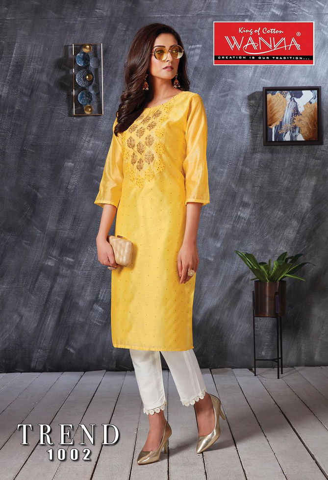 Wanna Trend Designer Latest Fancy Ethnic Wear Kurti With Jam Stain Pant Bottom Collection
