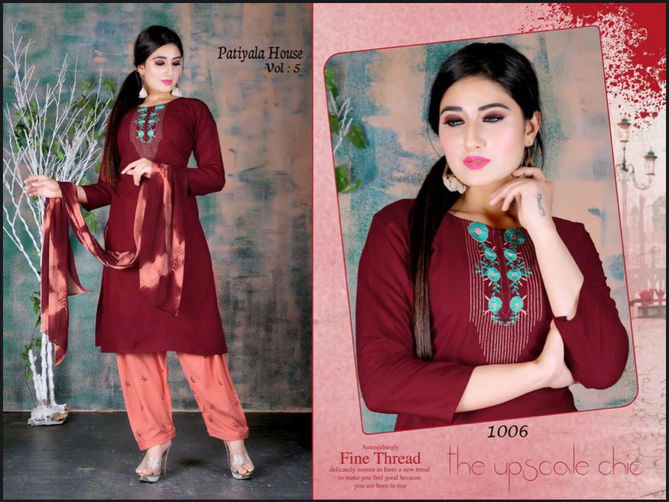 Ft Patiyala House 5 Latest Designer Fancy Festive Wear Rayon Printed Readymade Salwar Suit Collection
