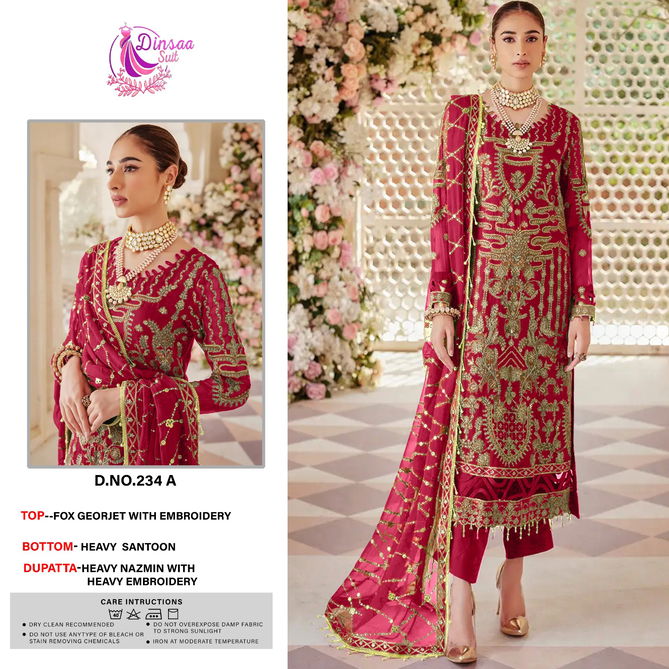 Dinsaa 234 Georgette Pakistani Suits Wholesale Market In Surat With Price
