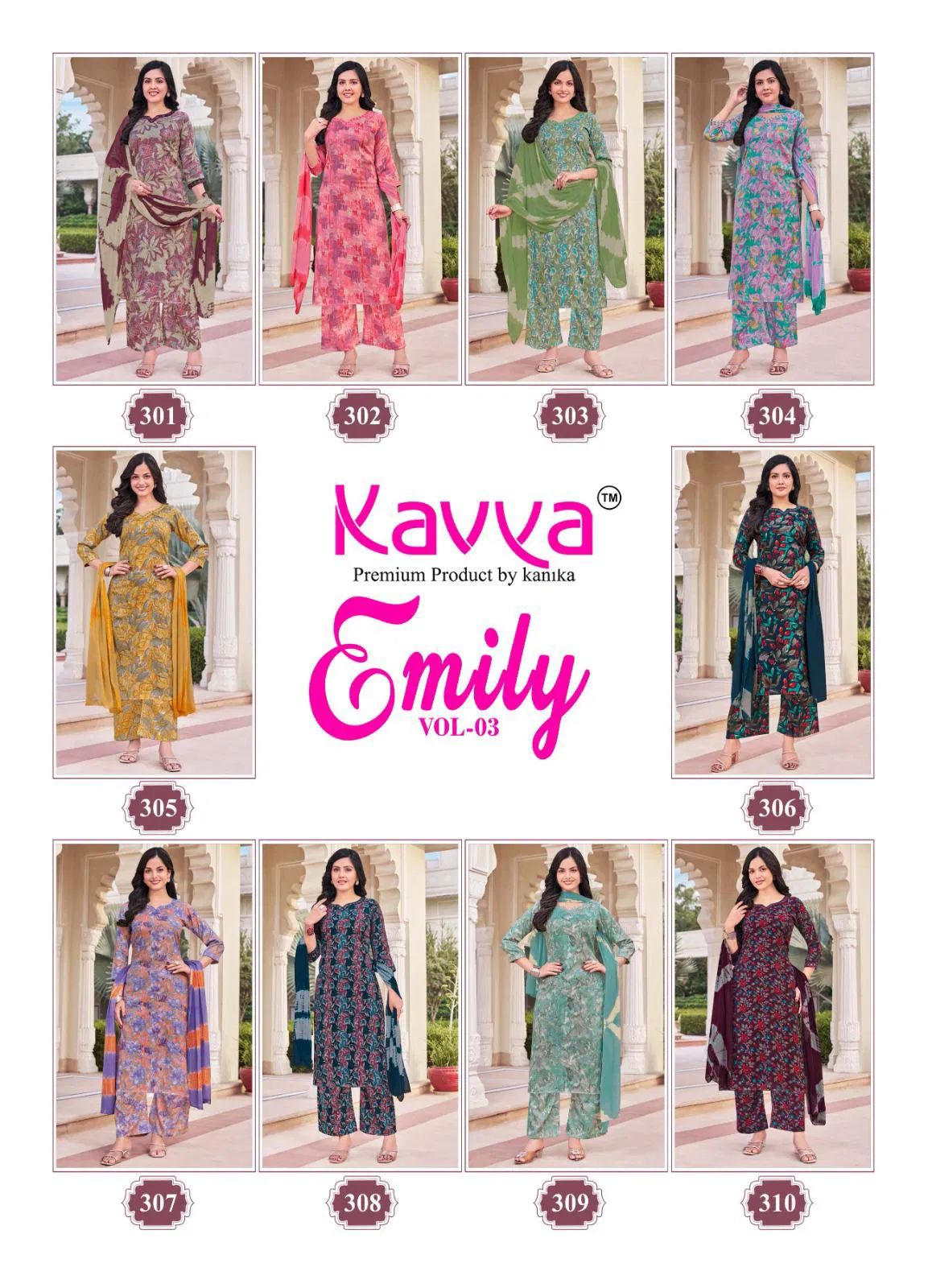 Emily Vol 3 By Kavya Capsule Foil Printed Kurti With Bottom Dupatta Wholesale Online