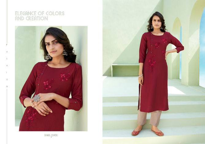 KALAROOP OCTAVIA VOL-7 Latest Fancy Festive Wear Lining Silk With Fancy Hand Work Kurtis With Bottom Collection