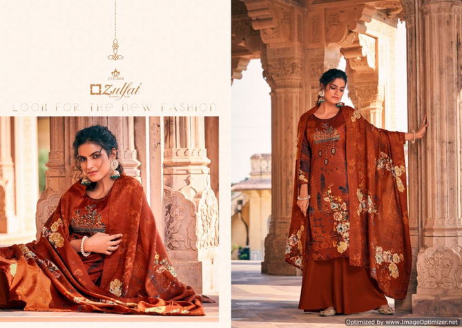 Zulfat Olive Latest Pure Pashmina Print with Heavy Embroidery Casual Wear Designer Dress Material Collection 